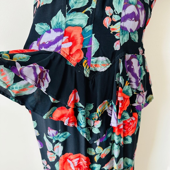 Beautiful Vintage Floral Print Flattering Fit Midi Dress By Karen Alexander Sz 6 - Picture 9 of 12